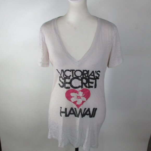 Victoria's Secret Tops - Victoria's Secret Hawaii Women's White V-neck Glitter Hibiscus T-Shirt Large